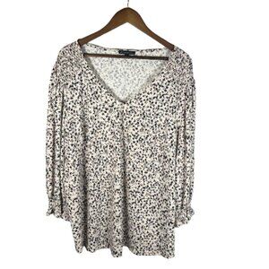 Adrianna Papell Womens Pullover Abstract Floral Top Plus Size 3X Stretchy V Neck